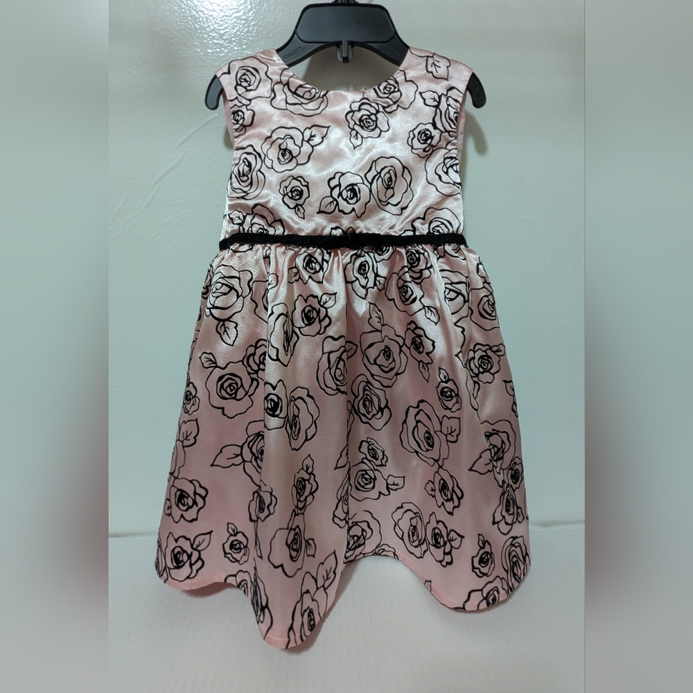 SZ 24 Mo George Toddler Girls Sleeveless Pink & Black Flocked Floral Rose Dress